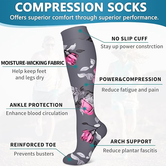 6 Pack Copper Compression Socks for Women and Men Circulation-Best Support for Medical, Running,Nursing,Athletic