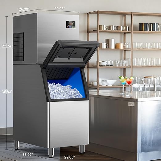 Commercial Ice Maker Machine 600Lbs/24H – 12 Adjustable Thickness Settings, 400Lbs Storage, Ideal for Restaurant, Bar, Hotel, Cafe (600lbs)