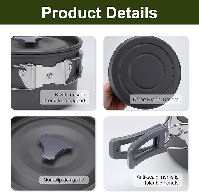 Alocs Camping Cookware, Portable Camping Essentials with Accessories, Camping Gear Camping Cooking Set for Outdoor Cooking, Backpacking, Hiking and Picnic.