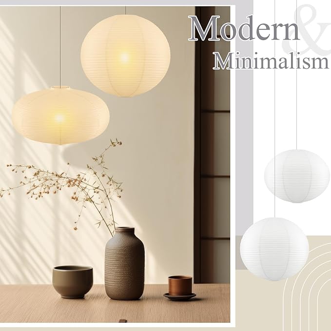2 Pcs Chinese Paper Lanterns 20 Inch White Lampshade, Large Round and Oblate Pendant Lamp Shade, Rice Paper Lampshade Ceiling Foldable light shade for Interior Home Decoration