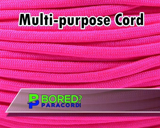 BORED? PARACORD! 550 lb Paracord - Ideal for Crafting, Camping, DIY Projects, Active & Military Outdoors - Strong Survival Rope - Tactical Parachute Cord Type III - Neon Pink 50 Feet