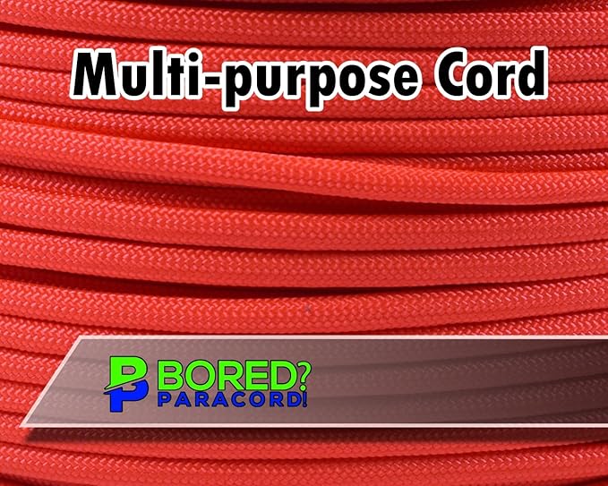 BORED? PARACORD! 550 lb Paracord - Ideal for Crafting, Camping, DIY Projects, Active & Military Outdoors - Strong Survival Rope - Tactical Parachute Cord Type III - Neon Orange 1000 Feet