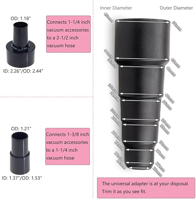 13 PCS Universal Vacuum Attachments Kit for Shop Vac Accessories - Includes Horse Hair Vacuum Brush, Floor Brush, Crevice Tool, and Hose Adapters for 2 1/2" to 1 1/4"
