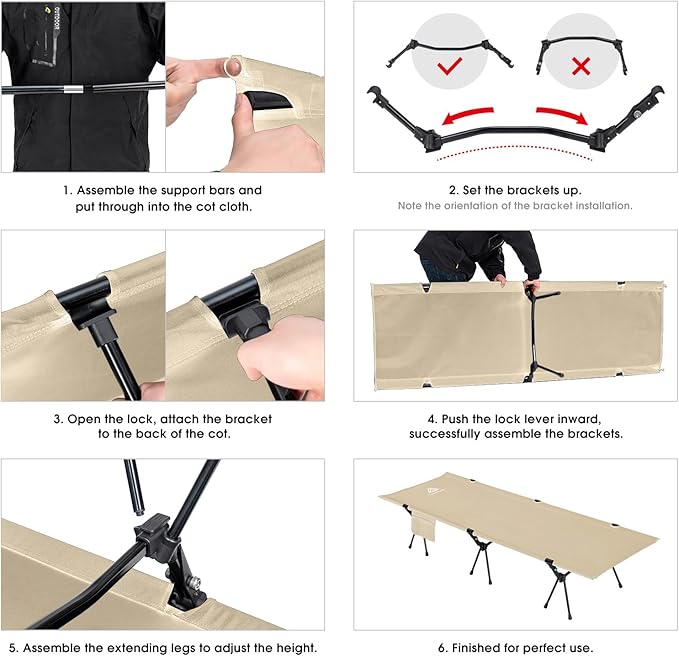 CAMPNACHT Ultralight Camping Cot with Leg Extenders, Aluminum Lightweight Folding Cot for Adults, Portable Backpacking Compact Tent Cot for Outdoor, Hiking, 1 Pack with 2 Use Modes, Khaki