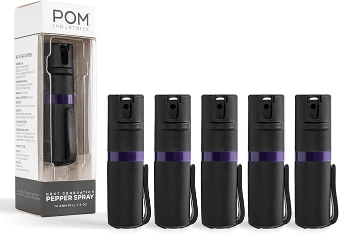 POM Pepper Spray Pocket Clip, Quick Flip Top Safety, Maximum Strength OC Formula with UV Marking Dye, Safe Compact and Tactical Design for Everyday Carry, 25 Bursts, 10 ft Range, 0.5 fl oz