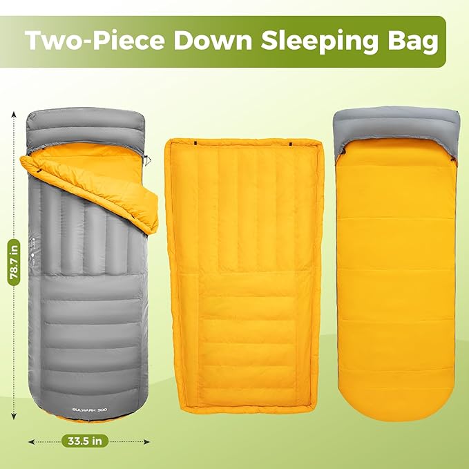 ATEPA Down Sleeping Bag, Recycled 650FP 4 Season Summer & Winter Compact Rectangle Lightweight Waterproof Wearable Sleeping Bag with Compression Sack for Camping Backpacking Hiking