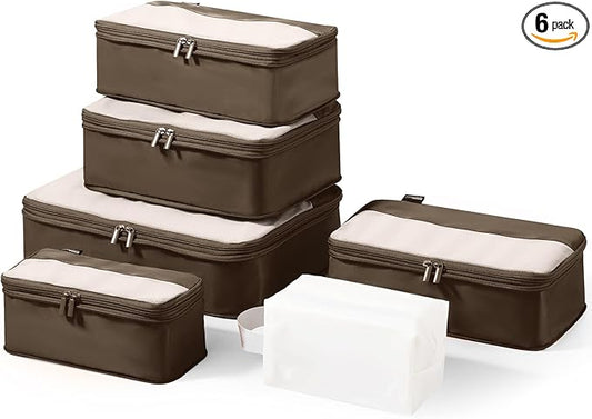 6 Set Compression Packing Cubes for Travel Essentials, Luggage Organizers for Suitcases (Charcoal Gray)