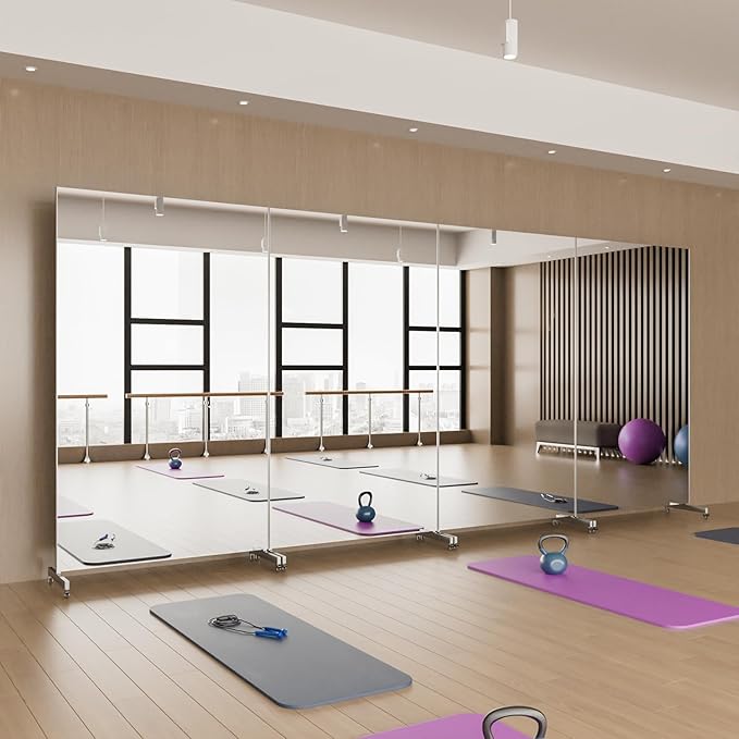 brisafe Home Gym Mirror 360° Swivel on Wheels, 67" X 40" Extra Large Full Body Rolling for Yoga, Nano Film Super Lightweight Unbreakable Full Length Mirror, Silver, 9.5LBS