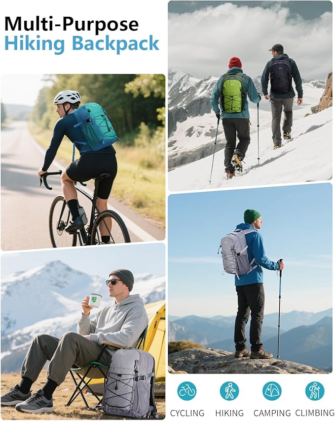 ECOHUB Small Hiking Backpack for Men Women, 20L Lightweight Travel Backpacks Water Resistant Camping Cycling Hiking Daypack