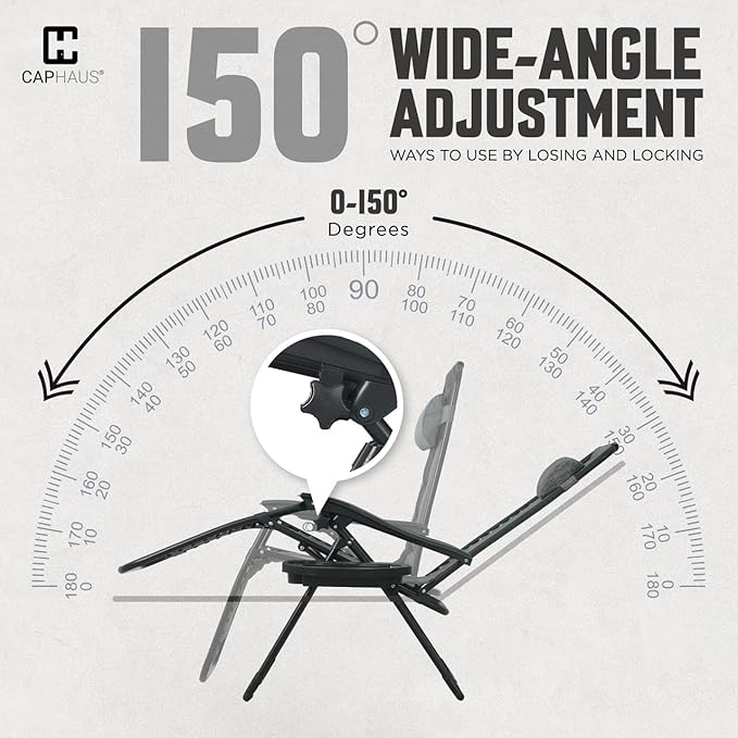 CAPHAUS Set of 2 Grey Zero Gravity Chair, Zero Gravity Recliner, Zero Gravity Lounge Chair, Anti-Gravity Chair for Indoor & Outdoor, Folding Reclining Chair w/Side Tray, Adjustable Pillow, Grey