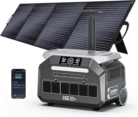 IEE 3200W Portable Power Station P3200 with 200W Solar Panel, 2048Wh Solar Generator, 1800W AC Charging, AC Outlets x 4, LiFePO4 Battery Power Station for Home Backup, Camping, RV, Emergency