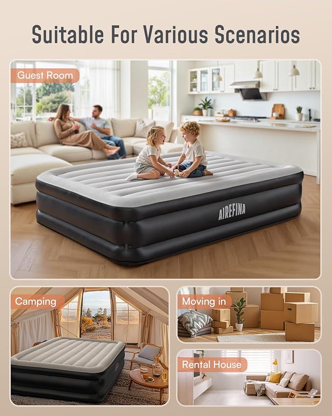 Airefina Air Mattress Full with Built in Pump, Upgraded 18'' Blow Up Mattress, Comfortable Inflatable Mattress for Home Guest Colchones Inflables Temporary Air Bed Full Size with Carry Bag 700 lbs Max