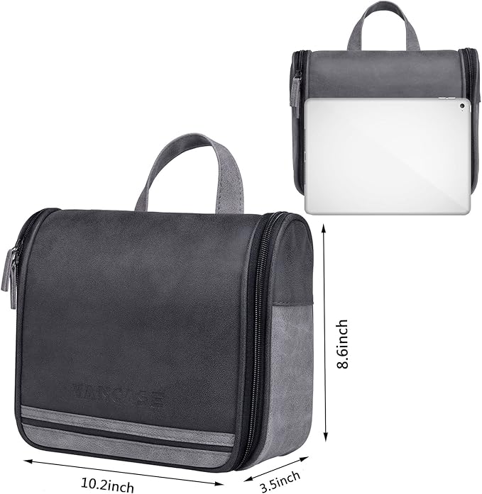 Hanging Toiletry Bag for Men VANCASE Vintage Leather Shaving Dopp Kit Medium Waterproof Travel Bathroom Bags Portable Shower Organizer