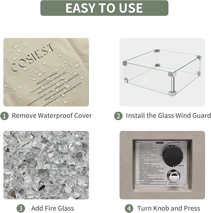 COSIEST Outdoor Propane Fire Pit Table, 56-inch x 28-inch Rectangle Gray Concrete-Like Finish, CSA Certified, 50,000 BTU Stainless Steel Burner w Transparent Gray Fire Glass, Wind Guard, Raincover