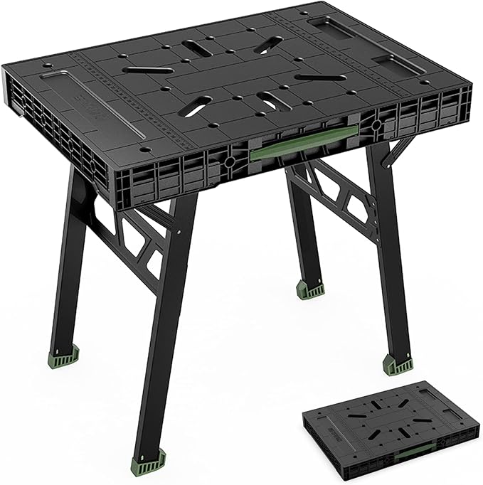 Foldable Work Bench,Easy Step Protable Work Table,34" W x 25" D x 31" H Lightweight Workbench wih 1650 LBS,Work Benches for Garage,Work Bench Suitable for Garage,Workshop and Home (Green)