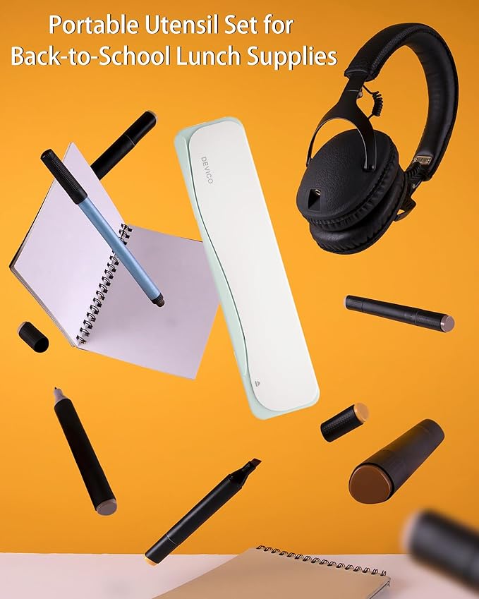 DEVICO Travel Utensils, 18/8 Stainless Steel 4pcs Cutlery Set Portable Camp Reusable Flatware Silverware, Include Fork Spoon Chopsticks with Case (Green)