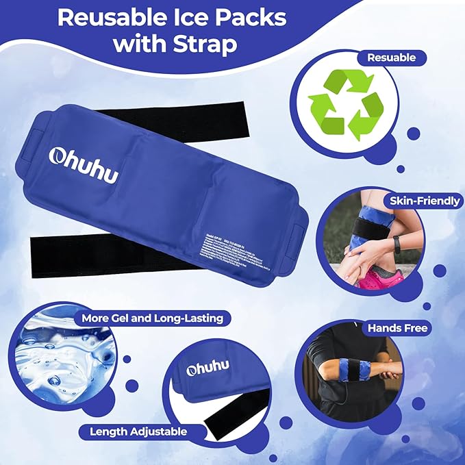 Ice Pack Wrap for Injuries: Ohuhu 2 Pack Reusable Ice Packs with Wrap Hot Cold Therapy Gel Ice Pack Adjustable Flexible for Shoulders Wrists Knee Back Neck Legs Hip Aches Injury Pain Relief