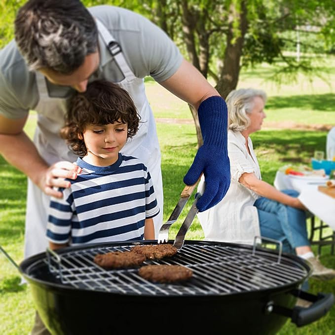 MIG4U BBQ Grill Gloves,Oven Gloves Extreme 500 degrees Heat Resistant grilling gloves with Food Grade Non-Slip Silicone Dots for Cooking, Grilling, Baking, Smoker, Barbecue, Kitchen(15" Blue)