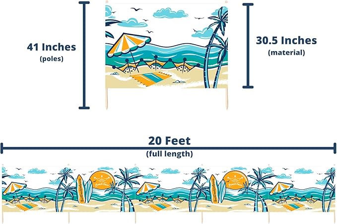 Premium 20 ft Beach Windscreen, Privacy Screen, Wind Blocker Free Rubber Mallet and Carry Bag Included (Beach Scape)