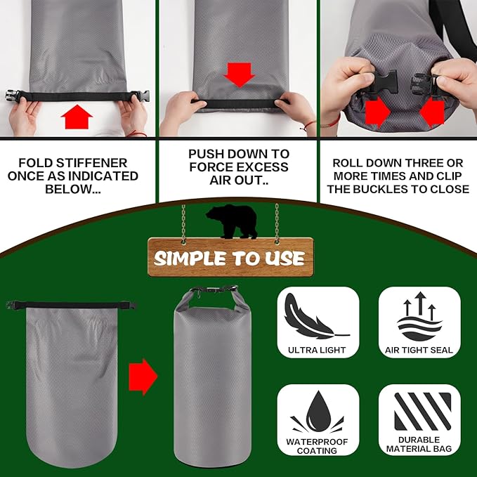 Bear Bag for Camping, Grey Ultralight Food Hanging System Include Waterproof Bear Bag, Nylon Ropes, Carabiner Clip, Bear Bell for Backpacking, Hiking, Outdoor Activity