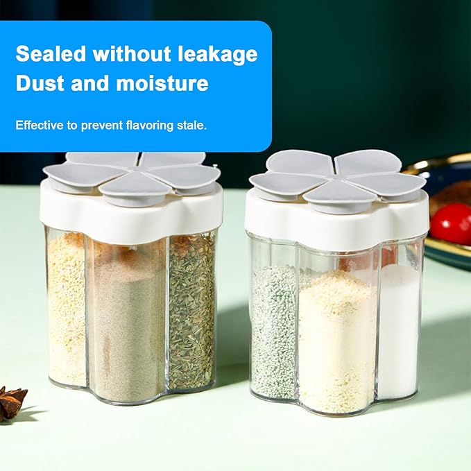 2pcs Travel Spice Container ，5 in 1Portable Camping Seasoning Shaker，Clear Plastic Condiment Bottle for Travel，Camper, Hiking, BBQ, Picnicn.