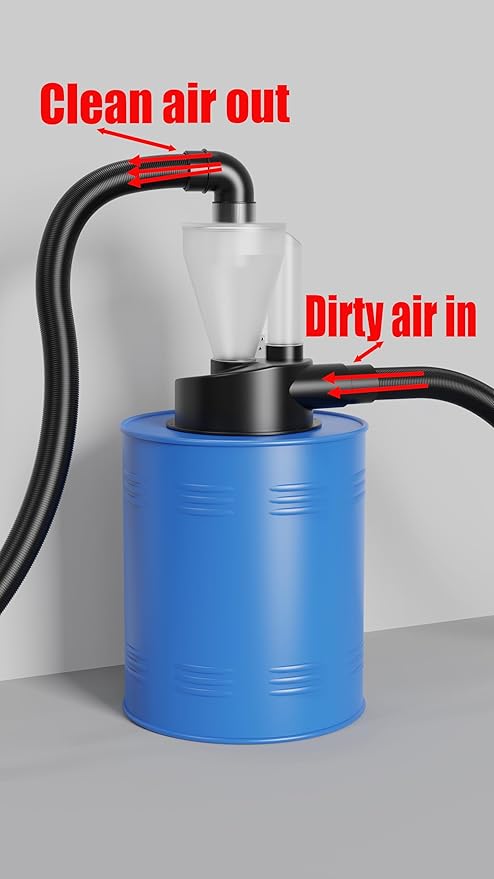 2.5'' New Upgrade Woodworking Double Filtration Cyclone Dust Collector DIY Turbocharged Filter Industrial Separator Collector Canister Dust Control System for Shop Vac Contractor Assistant