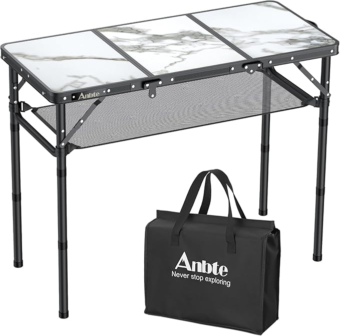 Folding Camping Table, Aluminum Small Folding Table 3 Adjustable Height Max 27.5", Portable Table with Carry Handle, Lightweight, for Outdoor Indoor Travel Camping Picnic BBQ, 34.6" x 15.7"