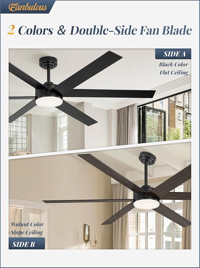 66 Inch Ceiling Fans with Lights and Remote, Reversible 6 Blades, Dimmable, 3000K-6000K Adjustable, Outdoor Ceiling Fans for Patios, Large Ceiling Fan for Indoor or Covered Outdoor, Black