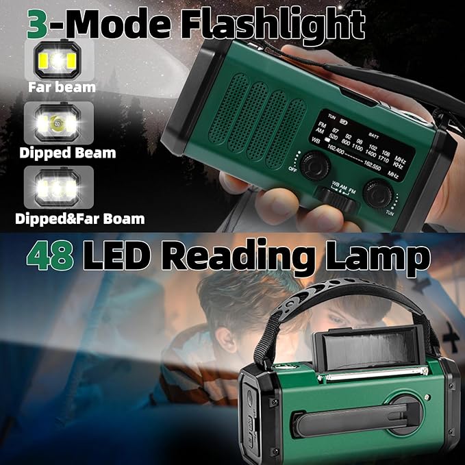 Hand Crank Emergency Radio,37000mWhSolar Powered Hand Crank Portable NOAA AM FM Weather Radio with 3Mode Flashlight and Reading Light,Cell Phone Charger,Home and Emergency Distress Signal
