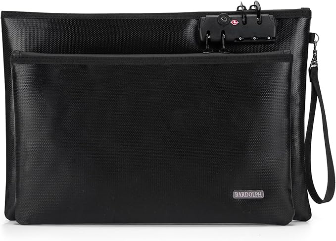 Fireproof Document Bag, Fireproof Money Bag with Lock and Zipper for Cash, FireproofBag Money Pouch, Fire Safe CashBag BankerBag, Notary Supplies (black, Large)