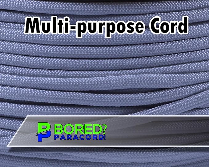 BORED? PARACORD! 550 lb Paracord - Ideal for Crafting, Camping, DIY Projects, Active & Military Outdoors - Strong Survival Rope - Tactical Parachute Cord Type III - Silver 100 Feet