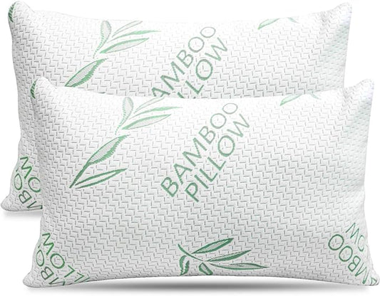 2 Pack King Size Rayon Derived from Bamboo Pillow for, Cooling Shredded Memory Foam Bed Pillows Set – Back, Stomach, Side Sleepers, Removable Cover, Adjustable to Firm / Soft, King (Pack of 2)