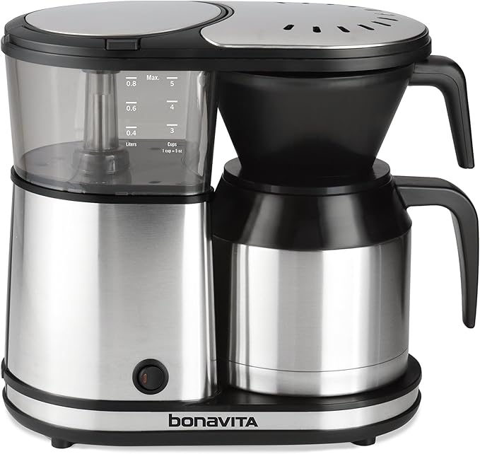 Bonavita 5 Cup Drip Coffee Maker Machine, One-Touch Pour Over, Auto Pause Brewing with Stainless Steel Double Wall Thermal Carafe, SCA Certified, Dishwasher Safe, BV1500TS