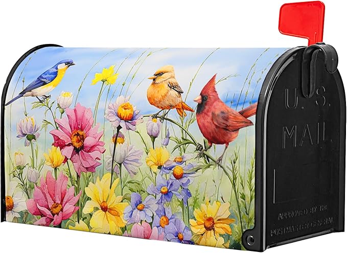 Hummingbird Bird Mailbox Covers Magnetic Spring Blooming Flowers and Birds Decorative Waterproof Mailboxes Wraps Letter Post Box Cover Oversize for Home Outdoor Garden Yard 25.5 x 21 in