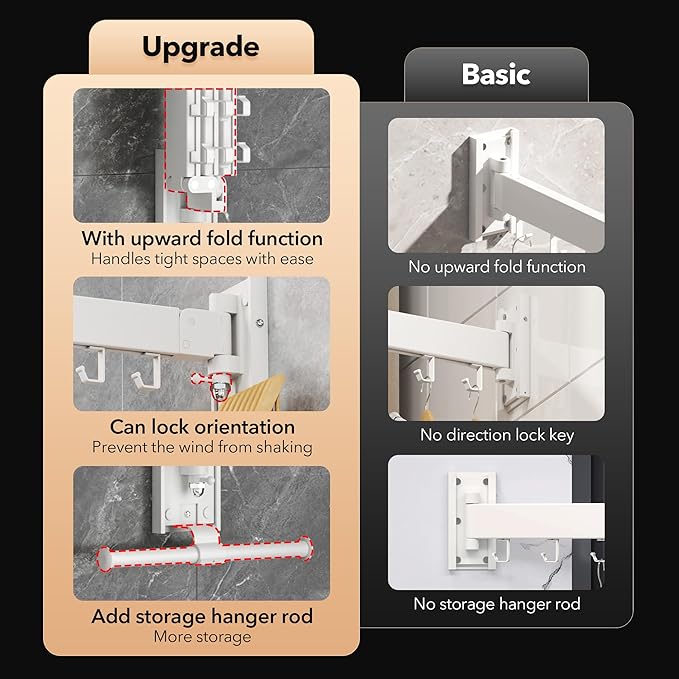 Clothes Drying Rack,Laundry Drying Rack Wall Mount, Wall Mounted Clothes Rack,Retractable,Collapsible(Tri-Fold),Drying Rack Clothing,can Fold Upward & Left & Right,Space Saver, White Color