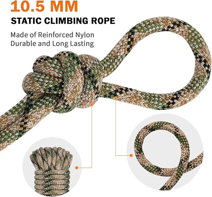 AOLEBA 10.5 mm Static Climbing Rope 10M(32ft) 20M(64ft) 30M(96ft) 50M(160ft) 70M(230ft) Outdoor Rock Climbing Rope, Escape Rope Ice Climbing Equipment Fire Rescue Parachute Rope