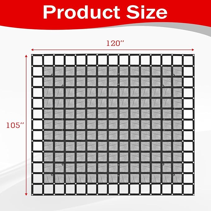 Heavy Duty 105" x 120" Truck Bed Cargo Net with Adjustable Cam Buckles & S-Hooks & Cross Strap,8.75' x 10' Cargo Net with 1500LBS Capacity for Pickup Truck Bed Trailer SUV Jeeps