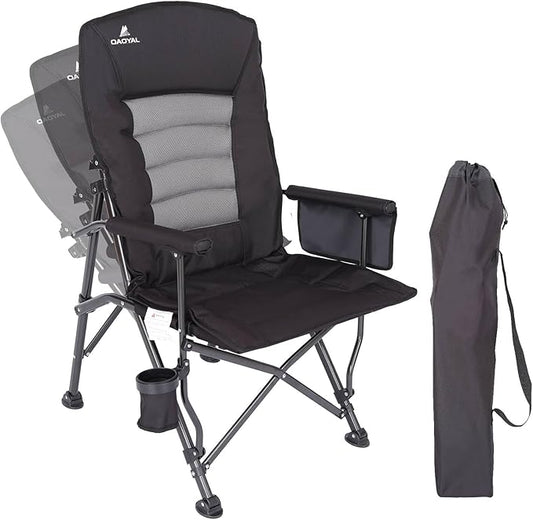 Camping Chairs for Adults, Adjustable Backrest Heavy Duty Oversized Folding Camping Chair Supports 350lbs for Outside with Cup Holder&Side Pocket, Outdoor Folding Camp Chair with High Back (Black)