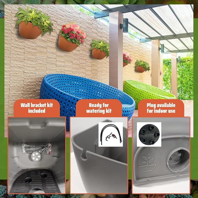 12 Inch Gray Wall Planter, Self-Watering Concrete Hanging Planter for Indoor & Outdoor Use, Large Wall Planter with Self-Watering Grid, Ideal for Flowers, Vegetables & Herbs, UV Resistant