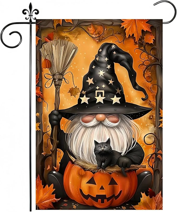 Halloween Garden Flag for Outside 12x18 Inch Double Sided, Gnome Pumpkin Small Yard Flags for Outside, Outdoor Welcome Flag Front Porch Decorations for Home