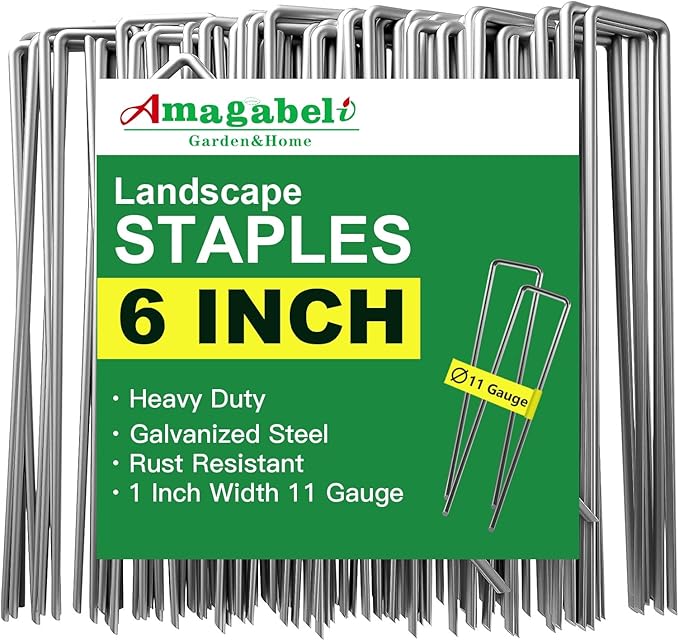 AMAGABELI GARDEN & HOME 6 Inch 100 Pack Galvanized Landscape Staples 11 Gauge Anti-Rust Heavy Duty Garden Staples Plant Cover Stakes U-Shaped Sod Pins Ground Fence Stakes for Weed Barrier Fabric