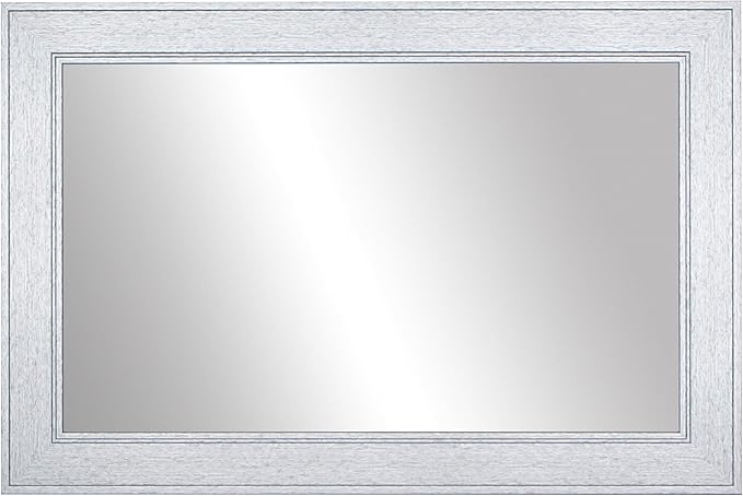 Frame My Mirror Silver Framed Mirror, 28" x 36" Mirror for Bathroom, Wood Frame, True Reflections Glass, Brushed Silver Finish, Porter Design, Hangs Horizontally or Vertically, Made in USA