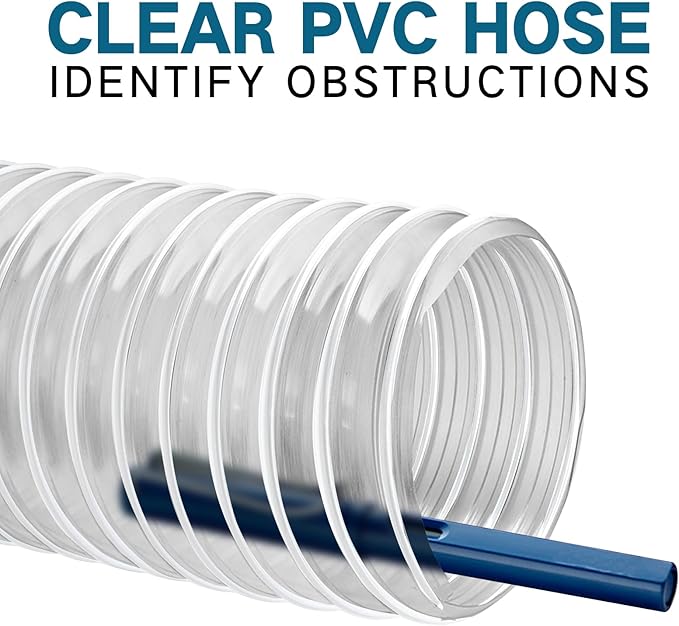 5" x 10' PVC Dust Collection Hose, Flexible Heavy PVC Fume Collection Hose with Carbon Steel Wire Coil, Puncture Resistant Clear PVC Fume Collection Hose for Dust Collectors