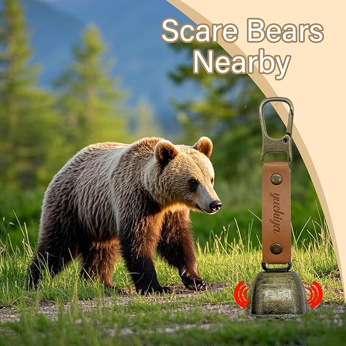 Bear Bell with Magnetic Silencer|Bear Bells for Hiking & Camping|Bear Deterrent Device with Emergency Whistle & Carabiner to Scare Animals|Bear Alarm for Outdoor Biking Fishing Climbing