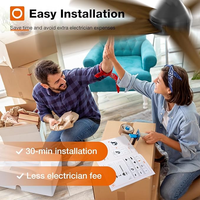 addlon Ceiling Fans with Lights, 52 inch Ceiling Fan with Light and Remote Control, Reversible, 3CCT, Dimmable, Noiseless, Black Ceiling Fan for Bedroom, Indoor/Outdoor Use