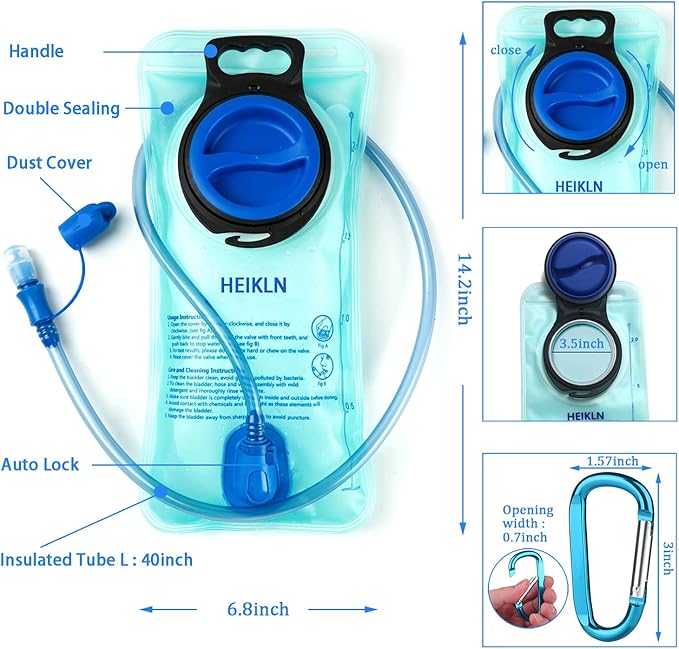 Hydration Bladder 1.5L-2L-3L,Leak Proof Water Reservoir, BPA Free Military Water Storage Bladder Bag Hydration Pack Replacement Easy Clean for Bicycling Hiking Camping Hunting Running