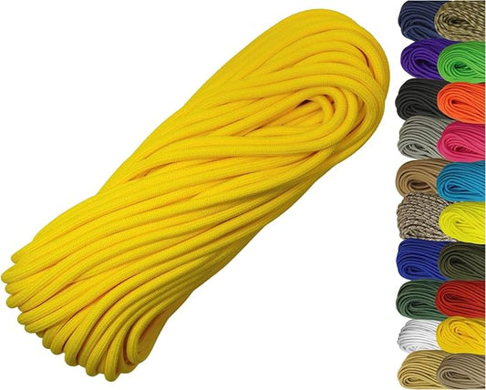 1/4" ParaMax Paracord 100 ft – 1000 lb Type IV Rope for Dog Leashes, Camping, Kayak Anchor - Made in USA - Yellow