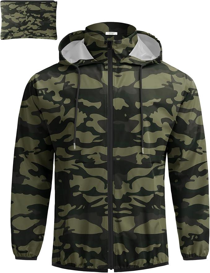 COOFANDY Men's Packable Rain Jacket Lightweight Waterproof Raincoat with Hood Travel Hiking Golf Windbreaker