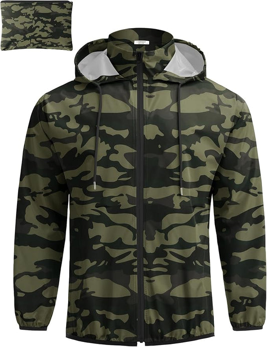 COOFANDY Men's Packable Rain Jacket Lightweight Waterproof Raincoat with Hood Travel Hiking Golf Windbreaker