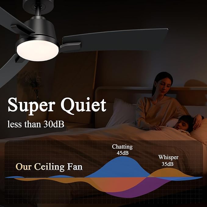 52 Inch Ceiling Fans with Lights,Low Profile Ceiling Fan,Modern Flush Mount,Reversible 6 Speeds,3CCT Dimmable Noiseless Black Ceiling Fans for Living Room,Bedroom and Patio,ETL Listed